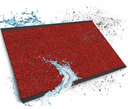 Floordirekt Schmutzfangmatte auf Maß, 120 x 200 cm, Rot-Schwarz, Fußmatte, Türmatte Eingangsbereich, Fußabtreter, Türvorleger, Sauberlaufmatte, Meterware, Sky