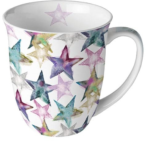 Ambiente Porzellan Tasse ca. 400ml Becher Bone China Mug Für Tee Oder Kaffee Herbst Winter Weihnachten Christmas Watercolour stars