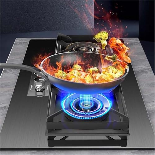 THEGA Fornello A Gas Propano A 2 Fuochi - Fornello A Gas Portatile in Vetro Temperato da 5,5 KW, Cucine A Gas da Tavolo E da Incasso, Fornello A Gas con Temporizzazione di 180 Minuti(LPG)