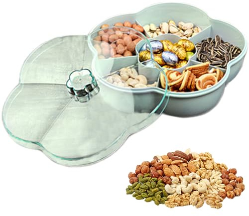 Snack -Aufbewahrungsbox, geteilte Servierschale, Blumenform Snack Servingschale Snacks Aufbewahrungsbox mit Deckel für Nussbonbon -Fruchtfutter -Aufbewahrungsbox für Süßigkeiten, Früchte, Snacks