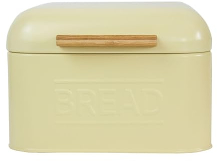 KESOTO Bread Food Storage Box, Countertop Pastry, Metal Bread Box Storage Tin with Cover, Bread Container Kitchen Storage Retro Multipurpose Organization Bin for Kitchen,7.87x7.87x5.51‘’,Light Yellow