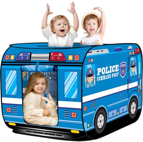 Britik Pop Up Play Tent for Kids Aged 3-5 Years Old Boys and Girls : Police Car Playhouse Toy Play Tents for Toddlers 3-5 Kids Tent Indoor Outdoor Playhouse Toys for 3 + Year Old, Police Car