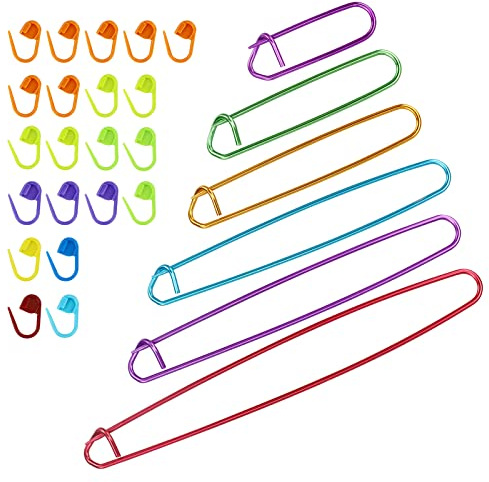 6 storlekar, stor maskhållare, näthållarset, stygnhållarset, säkerhetsnålar för stickning, stickad maskhållare, aluminiumgarn, virknålar, märkpennor, tillbehör, virknålar, för gör-det-själv stickning,