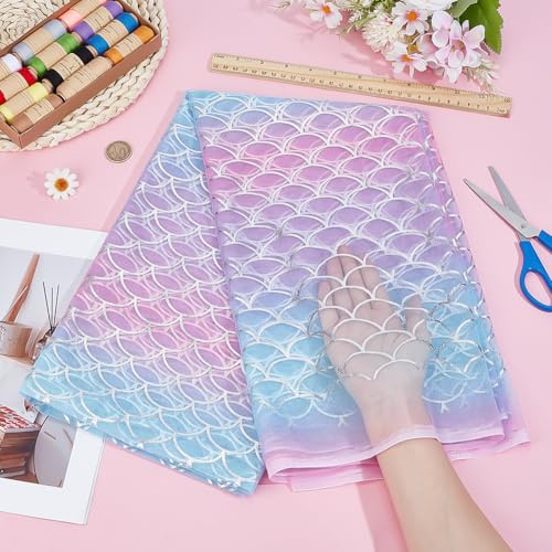 BENECREAT Stoff Mit Meerjungfrauenschuppen 0.9x1.1 m Breites Polyester Netzgewebe Bunte Fischschuppen Netzstoff Für Hochzeitskleider Bekleidungszubehör DIY Handwerk