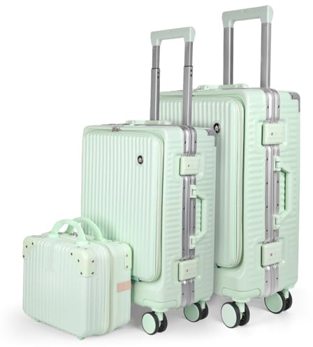 MERCURY TEXTIL-Juego de 3 Maletas de Viaje Cabina, Grande y Neceser de Policarbonato y ABS. Maletas Multifunción con USB, Múltiples Compartimientos con Bolsillo Frontal y Portavasos (Verde)