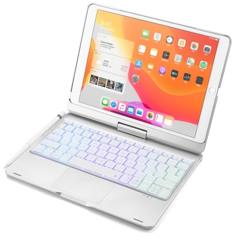 JZCZMCE Custodia con Tastiera per iPad 11° A16 2025 e 10° Generazione 10,9 Pollici 2022, Girevole a 360°, Tastiera Retroilluminata a 7 Colori con Trackpad & Portapenne,Argento