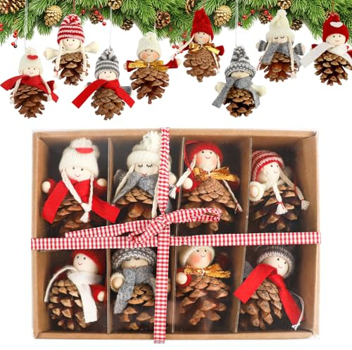 8 Pezzi Decorazioni Albero di Natale Gnomi, Addobbi Natalizi Gnomi, Pigne Gnomo per Albero di Natale, Gnomo Bambole Folletti Pensierino di Natale Ciondoli