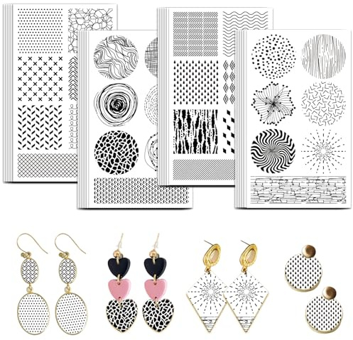 OLYCRAFT 24 Stück Transferpapier Mit Punkten 4 Design Handgemaltes Muster Transferpapier Für Polymer Ton Transferblätter Ton Transferpapiere Mit Getönten Wellen Keramik Aufkleber Für Ohrringen