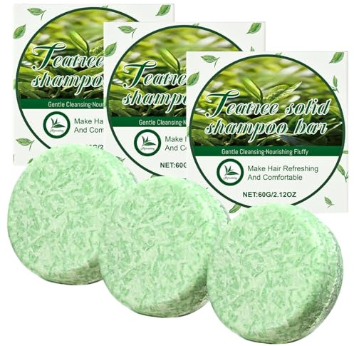 3PCS Tea Tree Shampoo Bar, Clarifying & Dandruff Shampoo Soap Bar with Coconut Oil, Natural Solid Shampoo Bar for All Hair Types, Moisturising, Gentle Cleansing & Scalp Care, Vegan
