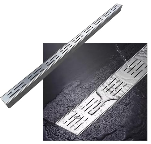 Sistema de drenaje lineal de ducha de acero inoxidable, drenaje rectangular de canal de suelo de 39.4 pulgadas con rejilla extraíble y accesorios para un drenaje eficiente y fácil limpieza