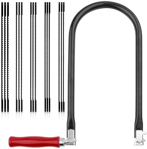 TXErfolg Set di Seghetti da Traforo con 15 Lame (10T 14T 18T 24T 32T) e Arco, Seghetto Manuale per Plastica e Legno con Impugnatura in Legno, 140mm Lame Organizzate per Tagli di Precisione
