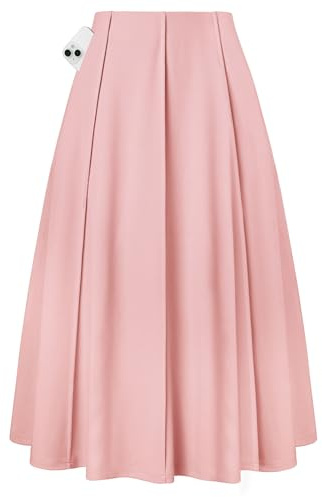 Kate Kasin Women Pink A Line Midi Skirt Knee Length High Waisted Flare Skirts with Pockets 2026 Spring Summer Casual Outfits