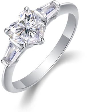 Ayoiow Herz 3 Steine Vorsteckring Echtgold für Damen mit 1ct Moissanit, Gold Ringe 585 Frauen, 14 Karat Weißgold Größe 57 (18.1)