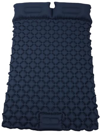 Fockety Dubbel liggunderlag för camping, ultralätt campingmatta med kudde, inbyggd fotpump, självuppblåsande liggunderlag för backpacking, vandring, resor, tält (BLUE)