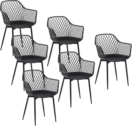 buybyroom Gartenstühle 6er Set, Gartenstuhl Kunststoff mit Armlehne, Loungesessel Outdoor Gartensessel Wetterfest für Garten Balkonstühle Terrassenstühle Bistrostuhl Balkonmöbel Kleiner Balkon,Schwarz