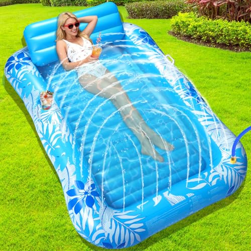 EFFILUMLUX Materassino Gonfiabile Piscina Spruzzo, Piscina Abbronzante Adulti Poggiatesta Portabibite 210 * 130CM Gonfiabile Amaca Galleggiante Tanning Pool per Giardino Prato Spiaggia