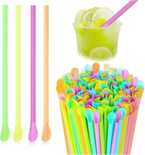 Strohhalm für Slush-Drinks PP Trinkhalm Löffel Ideal für alle Arten von Getränken