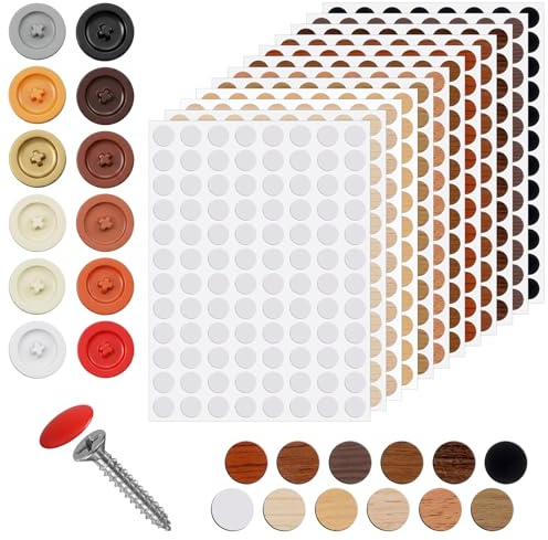 RAHHLIZS 1272pcs Screw Hole Stickers,12pcs Self Adhesive Screw Hole Covers | 12 Color White Screw Cover Caps for Wall Drill Holes Repair, Waterproof Furniture Table Desk Cabinet Chair Stickers 15mm