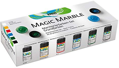 KREUL 73600 - Peinture marbrée Magic Marble, set de couleurs de base, 6 x 20 ml de peinture, pour marbrer par immersion le bois, le verre, le plastique, le papier, le métal et le polystyrène
