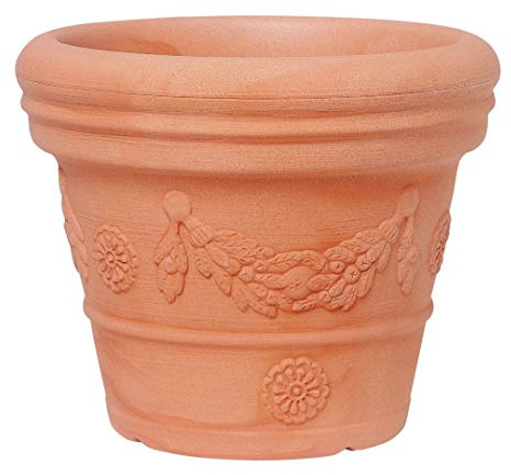ARCA Vaso Tondo in Resina festonato “Toscano” Cotto Antico. Festonato di Alta qualità, ottenuto da Un Rilievo Artigianale Toscano Esclusiva Diam. 40, h 33 cm. Colore impruneta.