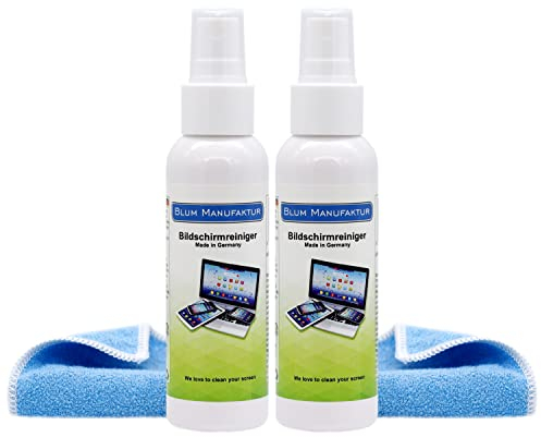 BLUM MANUFAKTUR Screen Cleaner - Bildschirm-Reiniger - PC-Reiniger - inkl. Mikrofasertuch 30 x 30 cm - Monitor-Reiniger - Made in Germany - 2x100 ml