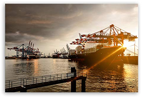 ge Bildet Bild auf Leinwand | Hamburger Hafen in 30x20 cm als Wandbild | Wand-deko Dekoration Wohnung modern Bilder | 1247