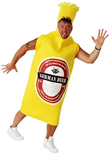 Foxxeo Lustiges gelbes Bier Flaschen Kostüm für Herren Bierflasche für Junggesellenabschied JGA Fasching Karneval Größe XL
