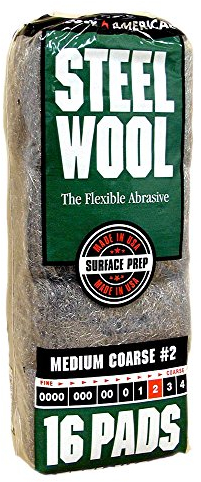 Homax - 33873161059 Steel Wool, Medium Coarse Grade #2, 16 Pads
