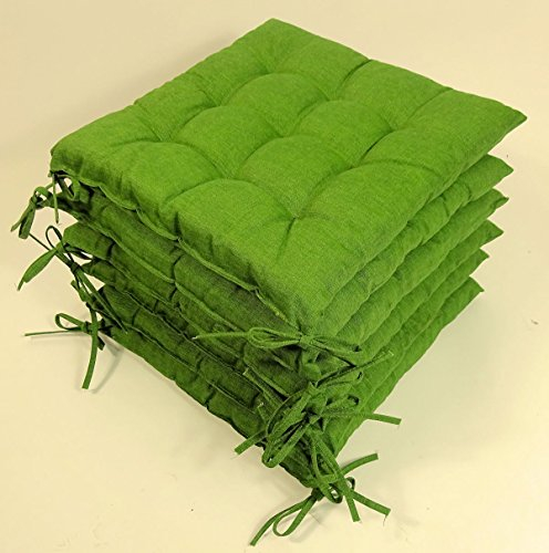 Rattani - Set 6 x Stuhlkissen/Sitzkissen Fabia mit Schleifen 40 x 40 cm Dicke 5 cm, Fb. dunkelgrün, Baumwolle/Polyester 80/20% - Made in EU