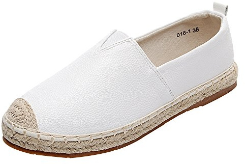 ANUFER Damen Komfort Flach Leinenschuhe Low-Top Schlüpfen Espadrilles Weiß SN020530 EU38