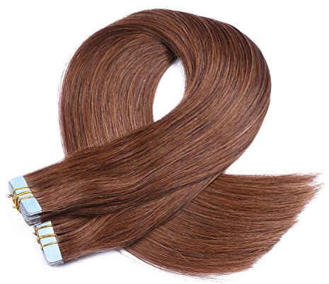 Tape In - On Hair Extensions - # 6 - BRAUN - 70cm - 60 Tressen je 4cm Breit / 2,5g - 100% Remy Echthaar Haarverlängerung/Extention mit Klebeband Tressen by NOVON Hair Extentions