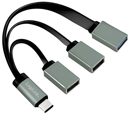 LogiLink UA0315 - USB-C (USB 3.1 Gen1 bis 5Gbps) Hub mit geradem Stecker auf 2X USB 2.0 (Typ A Buchse) + 1x USB 3.0 (Typ A Buchse), Anthrazit