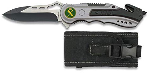ALBAINOX 19461GR1010. Navaja Seguridad Gris sin Sierra Guardia Civil. Mango de Aluminio. Hoja de Acero INOX. Hoja: 8.1 cm. Incluye Punta rompevidrio, Cutter cinturón de Seguridad y Funda de Nylon