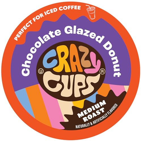 Crazy Cups Flavored Coffee Pods, Chocolate Glazed Donut, Flavored SIngle Serve Coffee Capsules for all Keurig K Cups Coffee Makers, 22 Count (Pack of 1)
