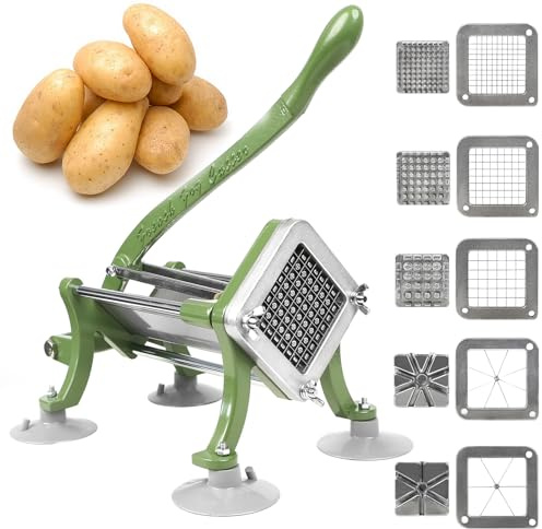 French Fry Cutter Commercial Potato Slicer with Suction Feet Complete Set, Includes 1/4, 3/8,1/2,8 Pieces,6 Pieces