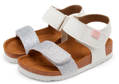 GIOSEPPO JABBEKE - Sandalias con Punta Abierta para Niñas, Suela Resistente al Agua, Cierre con Velcro, Color Plata, 36 EU