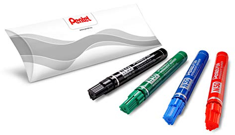 Pentel N50 marqueur permanent pointe conique 4 pièces couleurs assorties (noir, rouge, bleu, vert)