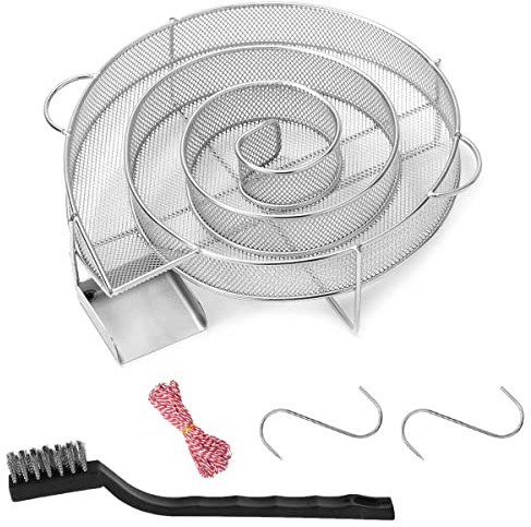 ZITFRI Kaltrauchgenerator Edelstahl Kaltraucherzeuger Rund Rauchgenerator zum Kalträuchern - Kalträucherspirale für Kugelgrill Smoker und Räucherofen - mit 1Bürsten,2 Fleischhaken,10M Wurstgarn