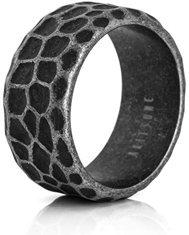 Akitsune Terra Ring | Rocher Granite Martel Bague Hommes Acier Inoxydable Designer Argent Antique - US 8