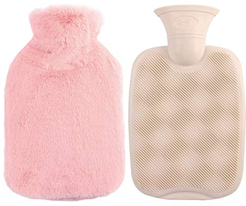 Wärmflasche mit weichem Bezug,2 l Fassungsvermögen,klassischer Gummi-Wärmsack,tolles Geschenk für alte Männer,Frauen und Mädchen (Pink)