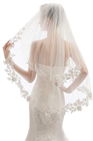 Elawbty Damen Brautschleier mit Kamm, 2 Ebenen, kurze Spitze, für Hochzeit, Brautschmuck, X07 - - 2 T (1st Krawatter 70/27inch,2nd Krawatter 95 cm/38)