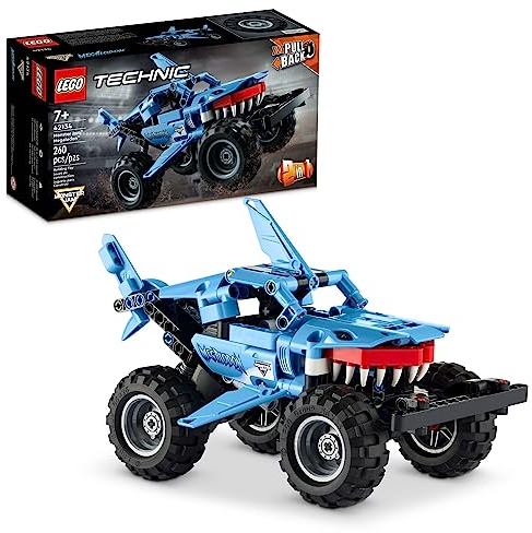 LEGO Technic Monster Jam Megalodon Building Set, 2 in 1 Pull Back Shark Truck to Lusca Low Racer Car Toy, DIY Building Toy Ideas for Outdoor Play for Kids, Boys, and Girls Ages 7 and Up, 42134