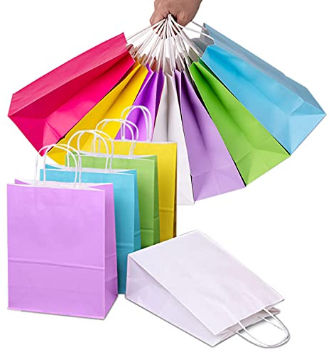 Papiertüten mit Henkel,30 Stück Geschenktüten,Kraftpapier Tüten Bunt | Papiertüten Kraftpapier Süssigkeit Tüten Partytüten mit Henkel Ideal fur Kindergeburtstag,Weihnachten