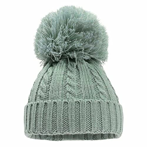 Mini Mart Online begränsad baby stickad kabel enkel pom pom tofs pojke flicka mössa mössa hätta Nb-6 månader, gRÖN, one size