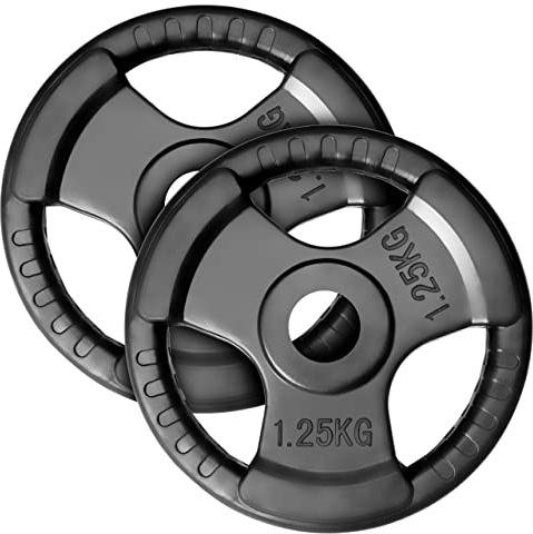 MAXXIVA® Hantelscheiben 2er Set Gewichtsplatte je 1,25 kg Gusseisen Gripper Gummi schwarz 2,5 kg Fitness Krafttraining Bodybuilding Workout Gewichtheben Reha