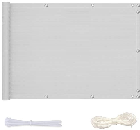 Redfire Sichtschutz Balkon 70x750cm,UV-Schutz Sichtschutz für Balkon Seite Schnell zu Trocknen Balkonbespannung mit Ösen Nylon Kabelbinder und Kordel für Gartenzaun,Weiß