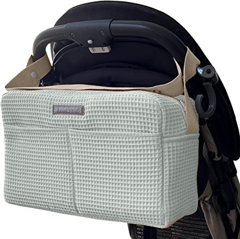 MIMUSELINA Bolso Carrito Bolso Carro Bebe de Gran Capacidad | Organización total con 7 bolsillos | Uso en hombro o cochecito sin necesidad de ganchos | Hecho en España