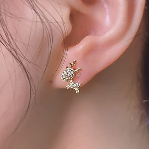 TseenYi Alce De Navidad Stud Pendientes Ciervos Renos Rhinestone Pendientes De Oro Cz Ciervos Pequeños Alces Stud Bodas De Cristal Alces Joyas Para Mujeres Y Niñas
