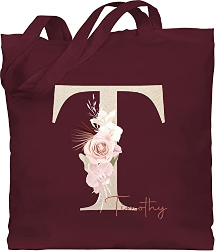 Baumwolltasche - Initialen - Geschenk personalisiert mit Namen I Geschenkideen Anfangsbuchstabe Name - Unisize - Bordeauxrot - braut tasche namens geschenke buchstaben buchstabe beutel