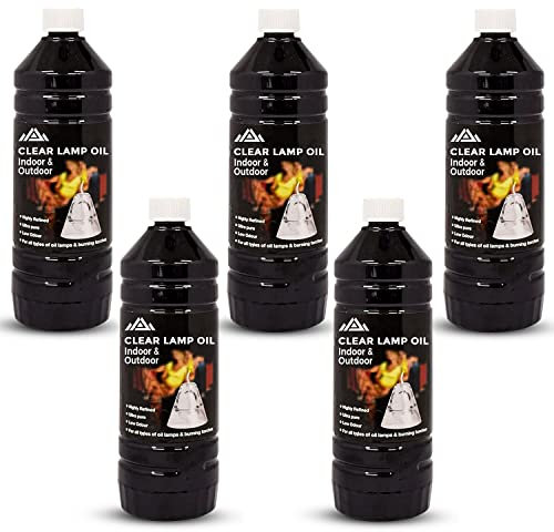 PERFECTONISH Clear Lamp Oil for Indoor & Outdoor Use, Smokeless Fuel Lantern Torch Oil Lamp For Garden Burners, Garden Torches, Oil Lamps, Tiki Torches-Clean Burning Oil 1-Litre (5-Pack)